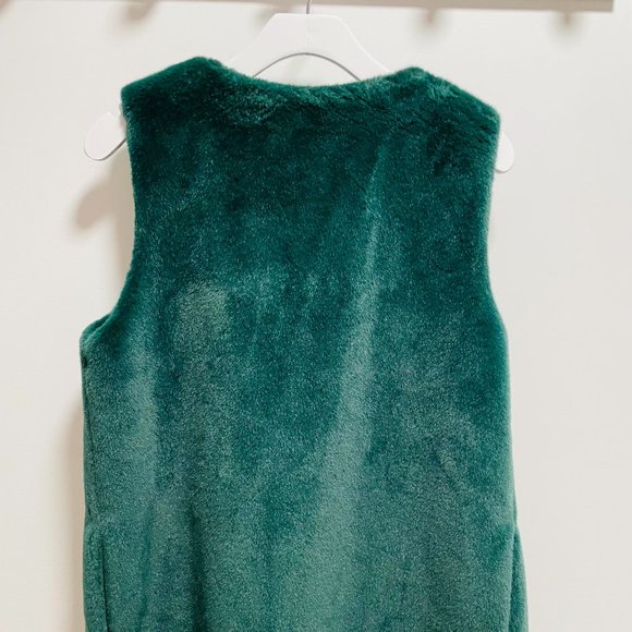 NWT Diane Von Furstenberg Faux Fur Trench Vest in Hunter Green Size Small - Picture 8 of 9